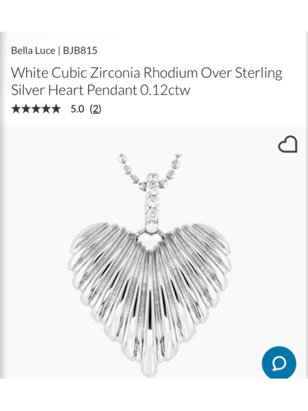New Bella Luce Silver Heart Pendant Necklace